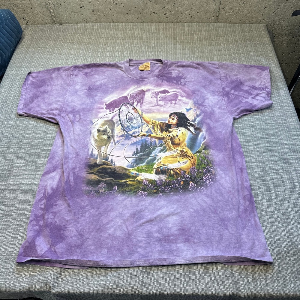 Vintage The Mountain Mens XXXL Purple Tie Dye Wolf Dreamcatcher Native Spirit